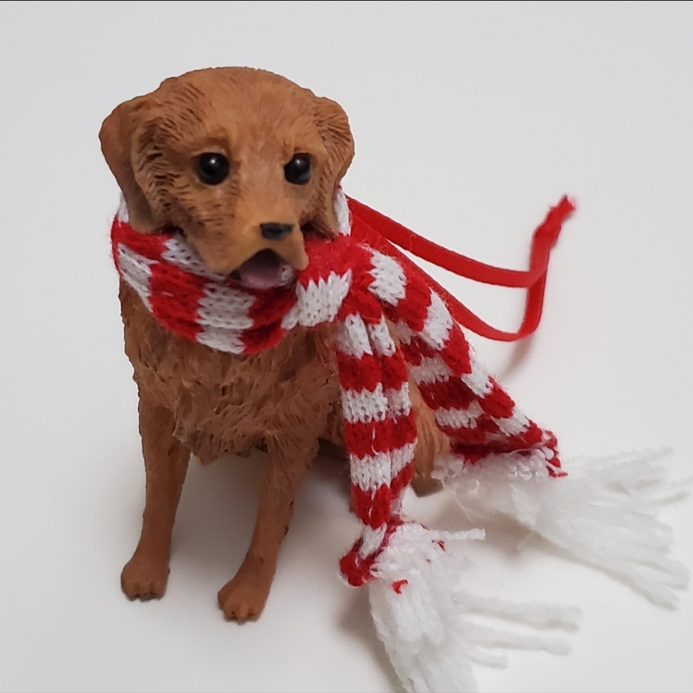 Golden Retriever Dog  Christmas Ornament Wearing a Red and White Scarf By Sandic
